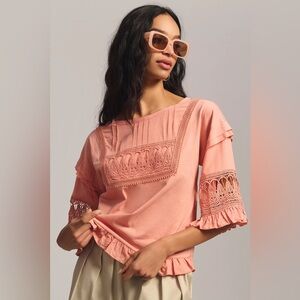 NWT Anthropologie Tiny Sonoma Ruffled Top XL Cotton Boho Crochet Detail New